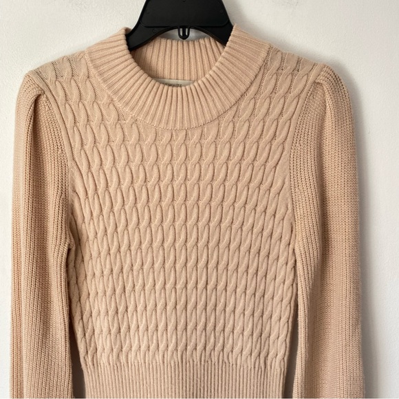 Flat White Anthropologie Tan Cable Ruffle Sweater Dress size XS - Picture 5 of 10